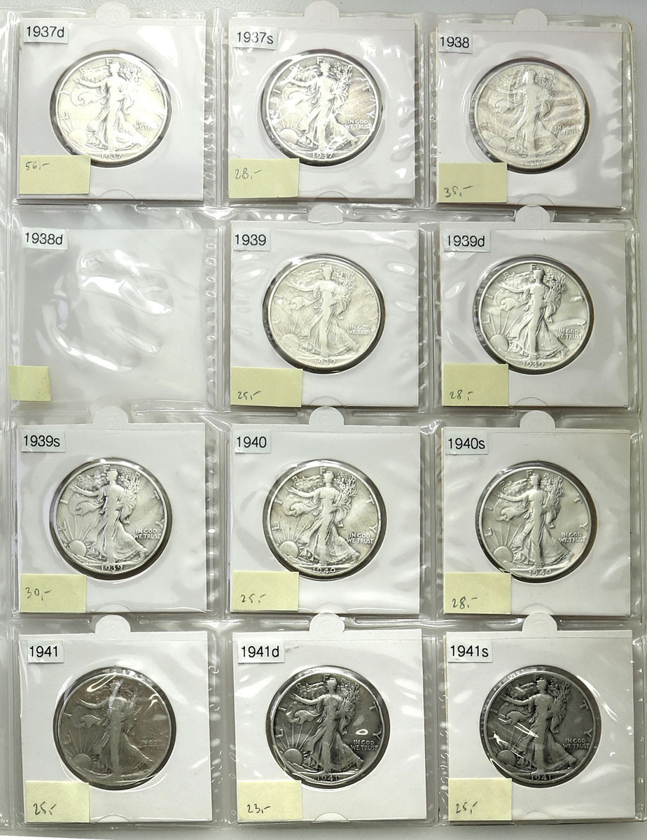USA. 50 centów 1916-1947, duży zestaw 51 monet